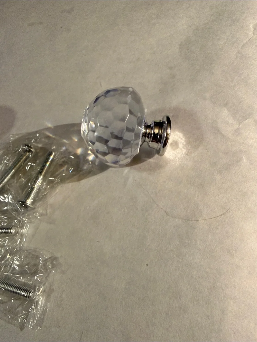 Crystal like Resin Cabinet or Drawer Knobs #3 with Silver Tops - Clear